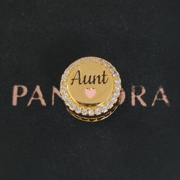 Pandora Engravable Aunt Charm Bead Gold Plated with box - Picture 1 of 9